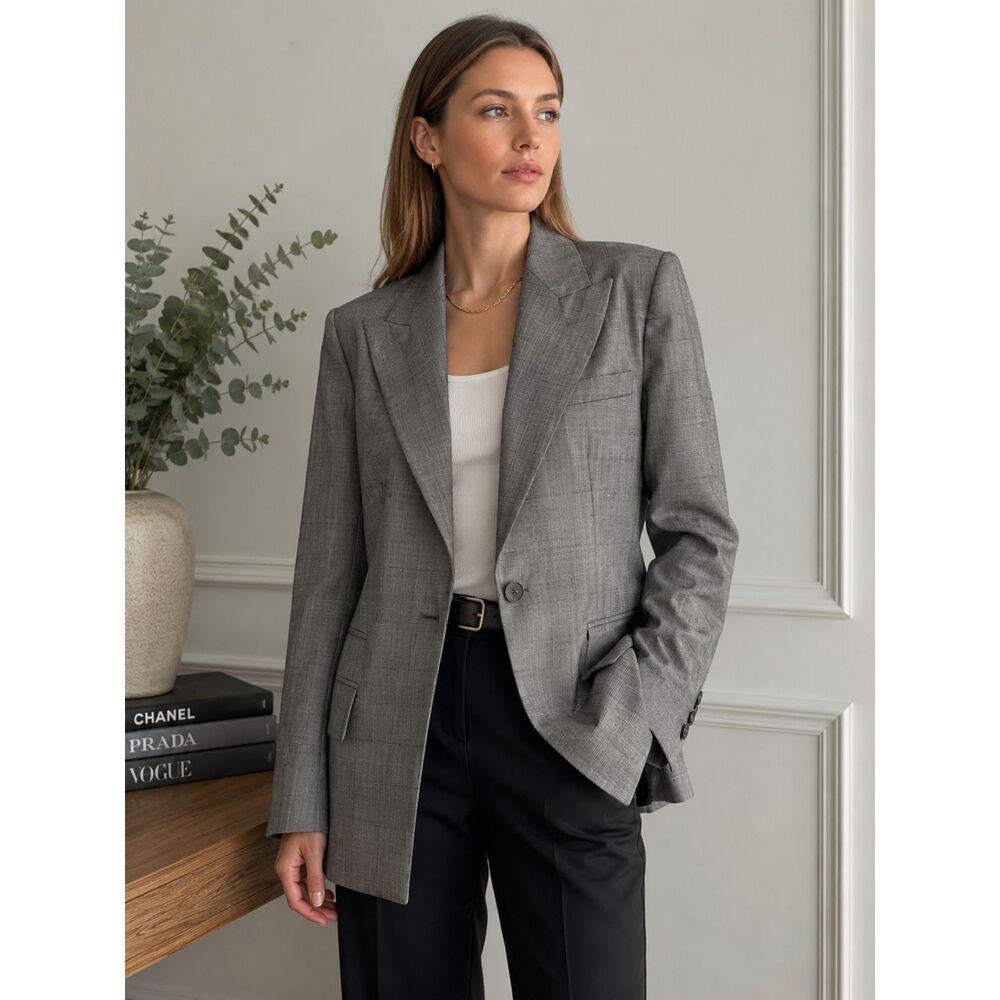 Vintage Oscar de la Renta for Bergdorf Goodman Gray Wool Blazer Jacket Size 10